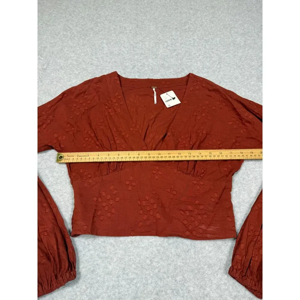 Free People V-Neck Long Sleeve Blouse Womens Size M